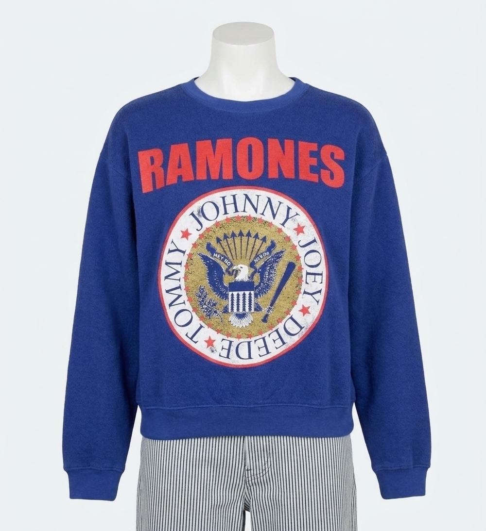 NEW DAYDREAMER ramones gold seal reverse raglan sweatshirt in blue quartz